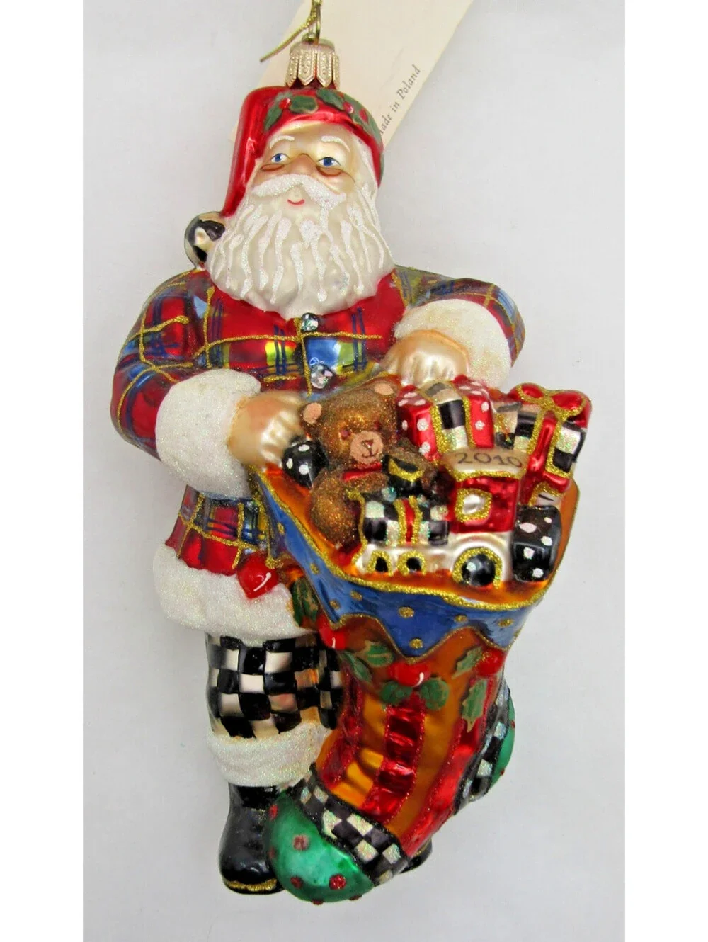 MacKenzie-Childs Holly Santa Ornament Poland 53910-26 with Tag and Box